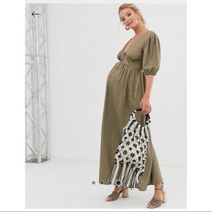 ASOS Maternity button through linen maxi dress with cross back Size 2